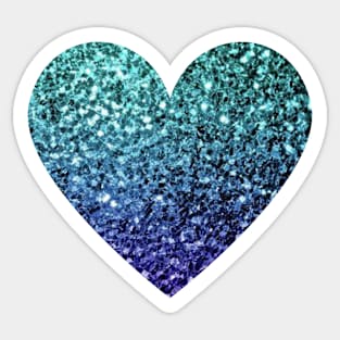 Teal and Dark Blue Ombre Faux Glitter Heart Sticker